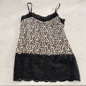 Leopard Print Lace Trim Tank Top